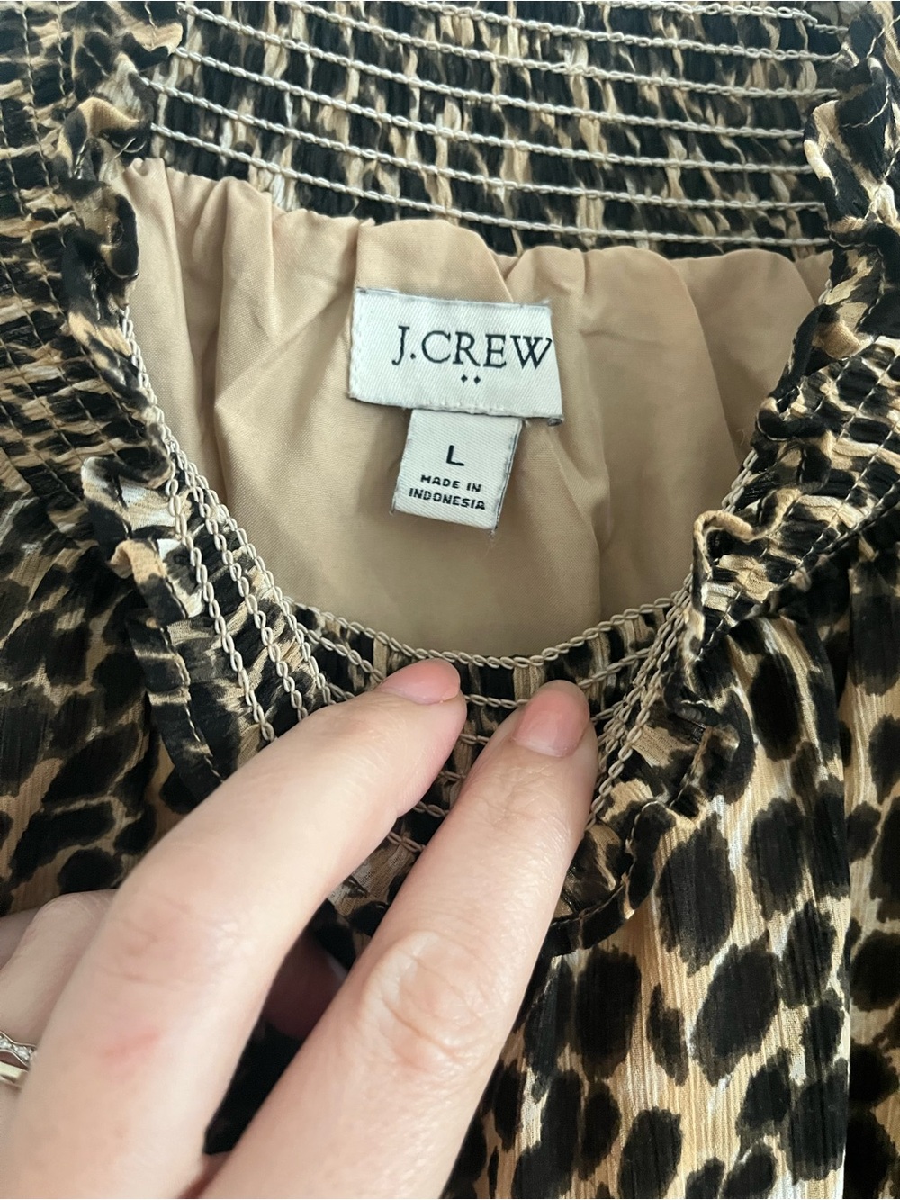 J. Crew Leopard-Print Smocked Neck Blouse - Brown & Black - Picture 5 of 5